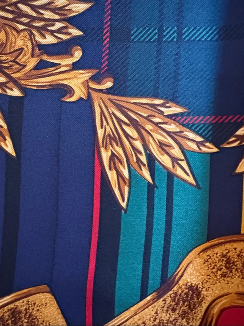 Vintage Ralph Lauren Gold and Red Double Lion Silk Scarf — Gold,NavyRed & Green